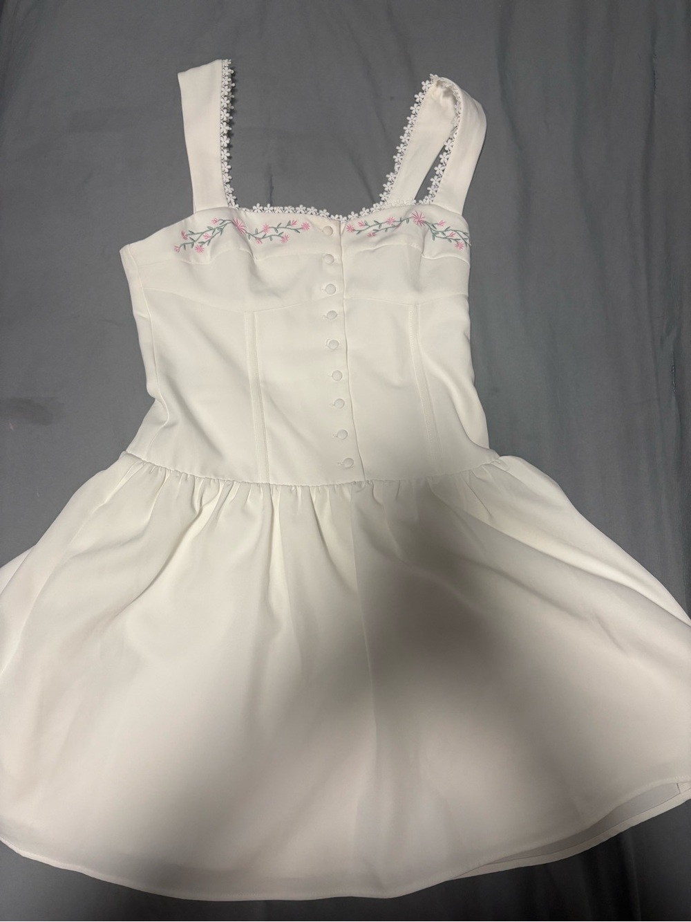 White mini dress w floral detail!